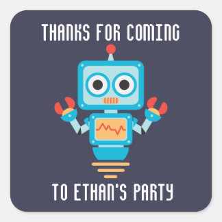 niedliche Geburtstagsfeier des Roboters dank quadr Quadratischer Aufkleber