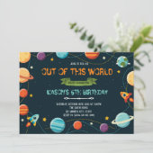 Niedliche Geburtstagsfeier des Weltraums Einladung (Stehend Vorderseite)