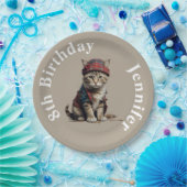 niedliche Geburtstagskatze in schottischer Verklei Pappteller (Party)