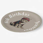 niedliche Geburtstagskatze in schottischer Verklei Pappteller (Schrägansicht)