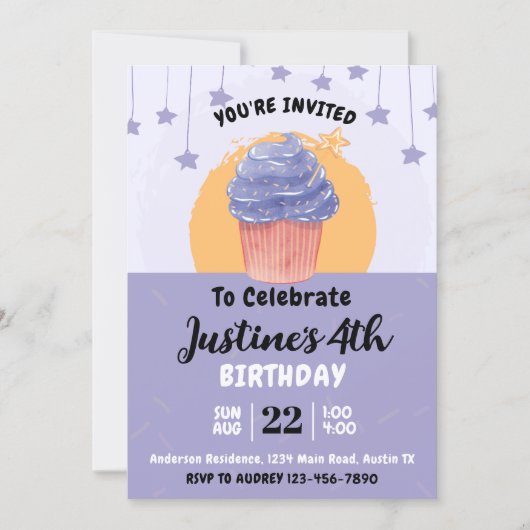 Niedliche Geburtstagspartei Cupcake Einladung (Vorderseite)