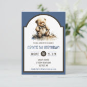 Niedliche Geburtstagsparty des Tedd Bären Einladung (Stehend Vorderseite)