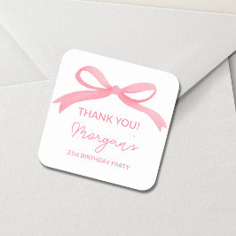 Niedliche Geburtstagsparty in Rosa Bow Quadratischer Aufkleber