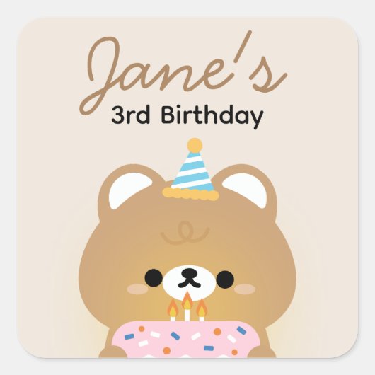 Niedliche Geburtstagsparty Quadratischer Aufkleber (Vorderseite)