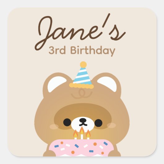 Niedliche Geburtstagsparty Quadratischer Aufkleber (Vorderseite)