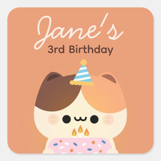 Niedliche Geburtstagsparty Quadratischer Aufkleber (Vorderseite)