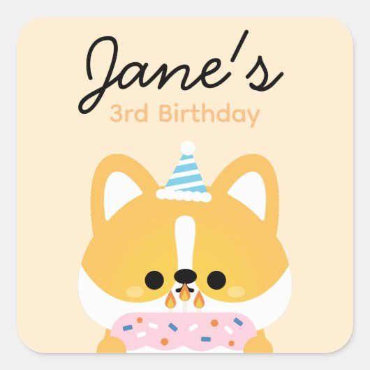 Niedliche Geburtstagsparty Quadratischer Aufkleber (Vorderseite)