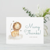 Niedliche Geburtstagsparty von Löwenprinz Dankeskarte (Stehend Vorderseite)