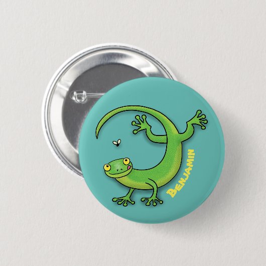 Niedliche Gecko-Eidechse mit Bug-Cartoon Button (Vorne & Hinten)