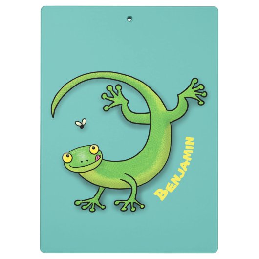 Niedliche Gecko-Eidechse mit Bug-Cartoon Klemmbrett (Rückseite)