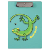 Niedliche Gecko-Eidechse mit Bug-Cartoon Klemmbrett (Vorderseite)