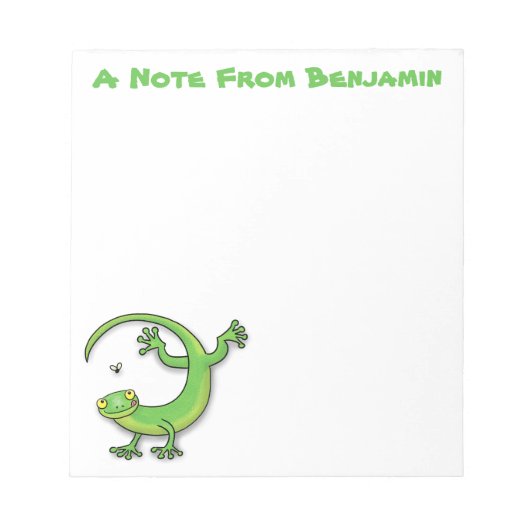 Niedliche Gecko-Eidechse mit Bug-Cartoon Notizblock (Vorderseite)