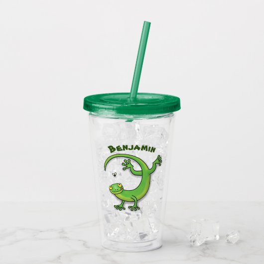 Niedliche Geckogrün-Grüße mit Bug-Cartoon Acryltrinkbecher (Rückseite Ice)