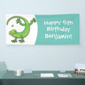 Niedliche Geckogrün-Grüße mit Bug-Cartoon Banner (Messe)
