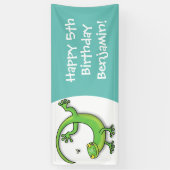 Niedliche Geckogrün-Grüße mit Bug-Cartoon Banner (Vertikal)