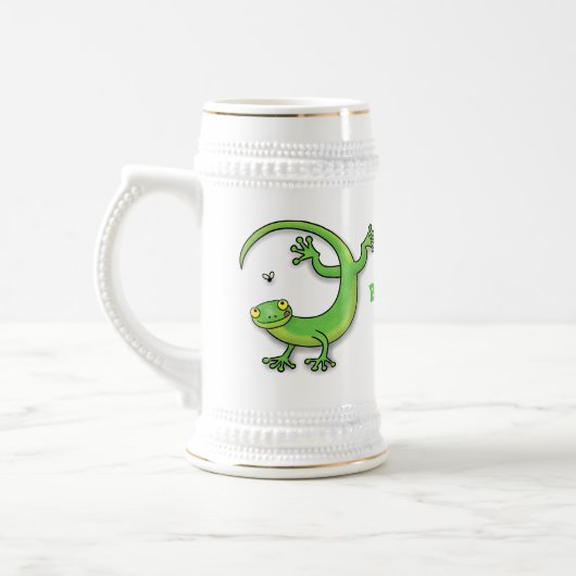 Niedliche Geckogrün-Grüße mit Bug-Cartoon Bierglas (Links)