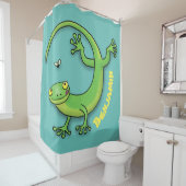Niedliche Geckogrün-Grüße mit Bug-Cartoon Duschvorhang (Beispiel)