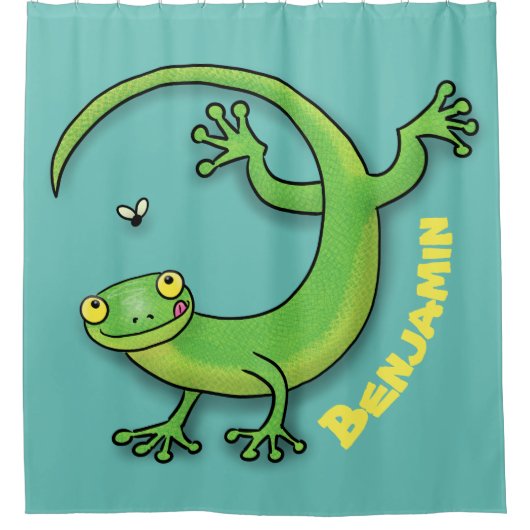 Niedliche Geckogrün-Grüße mit Bug-Cartoon Duschvorhang (Vorderseite)
