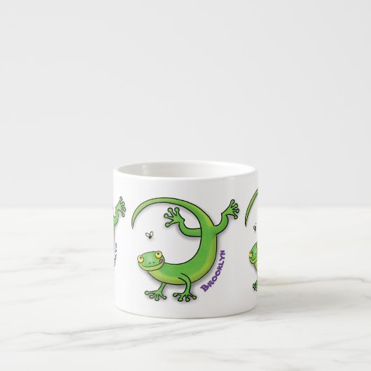 Niedliche Geckogrün-Grüße mit Bug-Cartoon Espressotasse (Vorderseite)