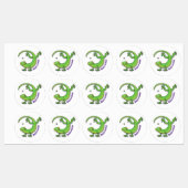 Niedliche Geckogrün-Grüße mit Bug-Cartoon Etiketten (Blatt)