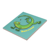 Niedliche Geckogrün-Grüße mit Bug-Cartoon Fliese (Seite)