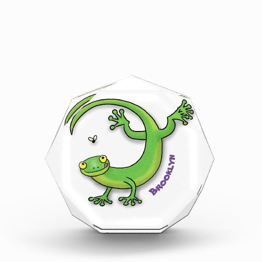 Niedliche Geckogrün-Grüße mit Bug-Cartoon Fotoblock (Vorderseite)