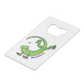 Niedliche Geckogrün-Grüße mit Bug-Cartoon Geldbeutel Flaschenöffner (Vorderseite Schrägansicht)