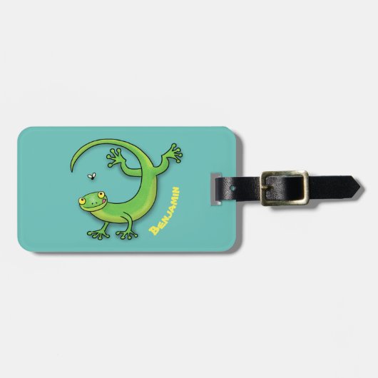 Niedliche Geckogrün-Grüße mit Bug-Cartoon Gepäckanhänger (Vorderseite horizontal)