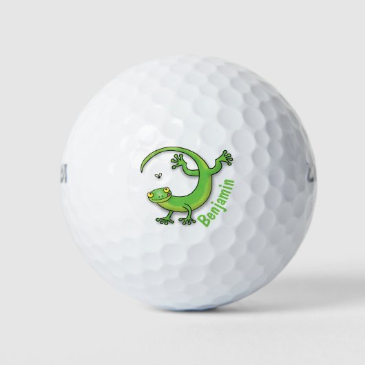 Niedliche Geckogrün-Grüße mit Bug-Cartoon Golfball (Vorderseite)