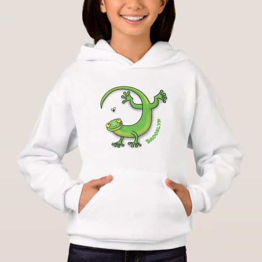 Niedliche Geckogrün-Grüße mit Bug-Cartoon Hoodie (Vorderseite)