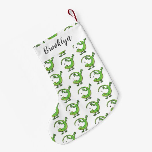 Niedliche Geckogrün-Grüße mit Bug-Cartoon Kleiner Weihnachtsstrumpf (Rückseite (Hängend))