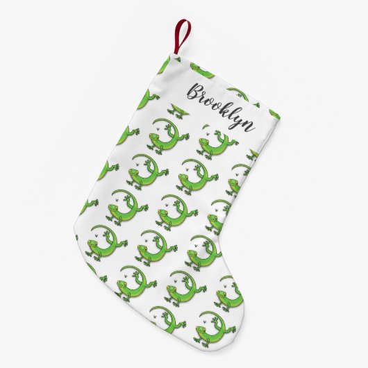 Niedliche Geckogrün-Grüße mit Bug-Cartoon Kleiner Weihnachtsstrumpf (Vorderansicht (hängend))