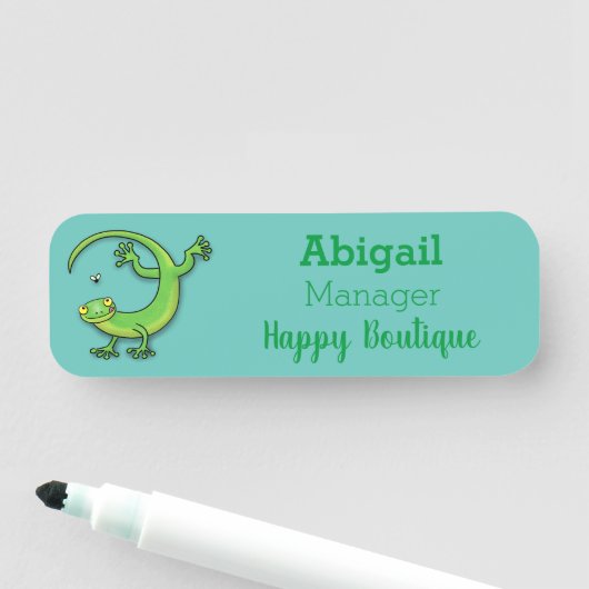 Niedliche Geckogrün-Grüße mit Bug-Cartoon Namensschild (Beispiel)