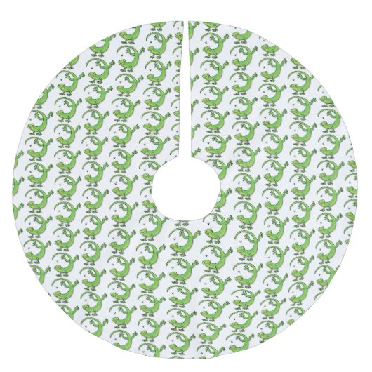 Niedliche Geckogrün-Grüße mit Bug-Cartoon Polyester Weihnachtsbaumdecke (Vorderseite)