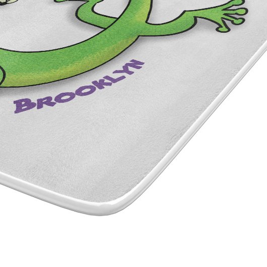 Niedliche Geckogrün-Grüße mit Bug-Cartoon Schneidebrett (Ecke)