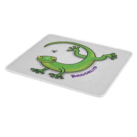 Niedliche Geckogrün-Grüße mit Bug-Cartoon Schneidebrett (Ecke)