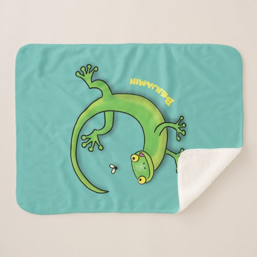 Niedliche Geckogrün-Grüße mit Bug-Cartoon Sherpadecke (Vorderseite (Horizontal))