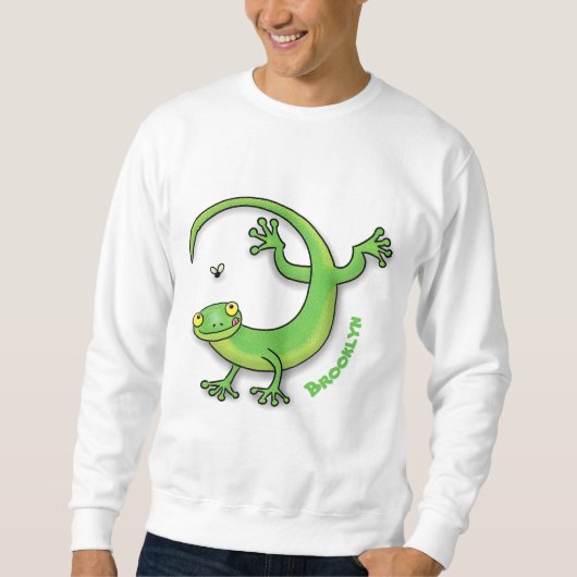 Niedliche Geckogrün-Grüße mit Bug-Cartoon Sweatshirt (Vorderseite)