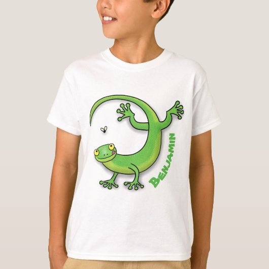 Niedliche Geckogrün-Grüße mit Bug-Cartoon T-Shirt (Vorderseite)