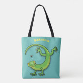 Niedliche Geckogrün-Grüße mit Bug-Cartoon Tasche (Rückseite)