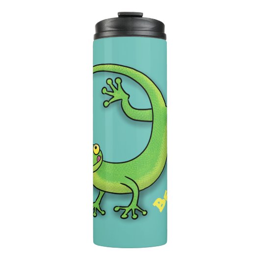 Niedliche Geckogrün-Grüße mit Bug-Cartoon Thermosbecher (Vorderseite)