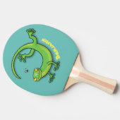 Niedliche Geckogrün-Grüße mit Bug-Cartoon Tischtennis Schläger (Seitenansicht)