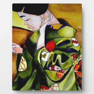 Niedliche Geisha mit grüner Kimono-Originalkunst Fotoplatte