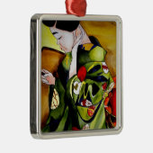 Niedliche Geisha mit grüner Kimono-Originalkunst Ornament Aus Metall (Rechts)