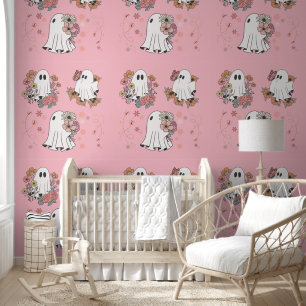 Niedliche Geist-Blume Kinder rosa Schale und Stock Tapete