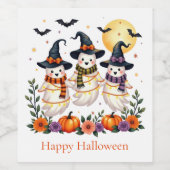 Niedliche Geister Blume Pumpkins Fledermäuse Hallo Weinetikett (Einzelnes Label)
