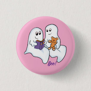 Niedliche Geister, die zu Halloween zusammen lesen Button