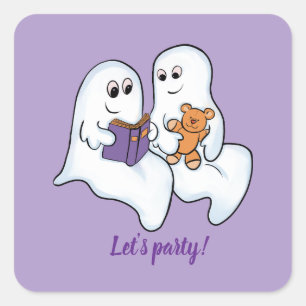 Niedliche Geister, die zu Halloween zusammen lesen Quadratischer Aufkleber