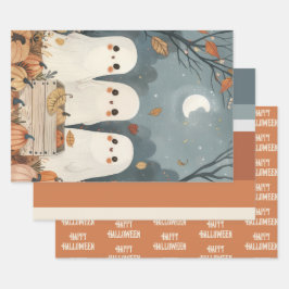 Niedliche Geister Herbstfarben Halloween Geschenkpapier Set
