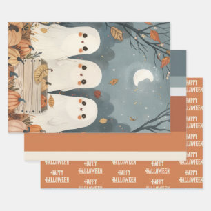 Niedliche Geister Herbstfarben Halloween Geschenkpapier Set